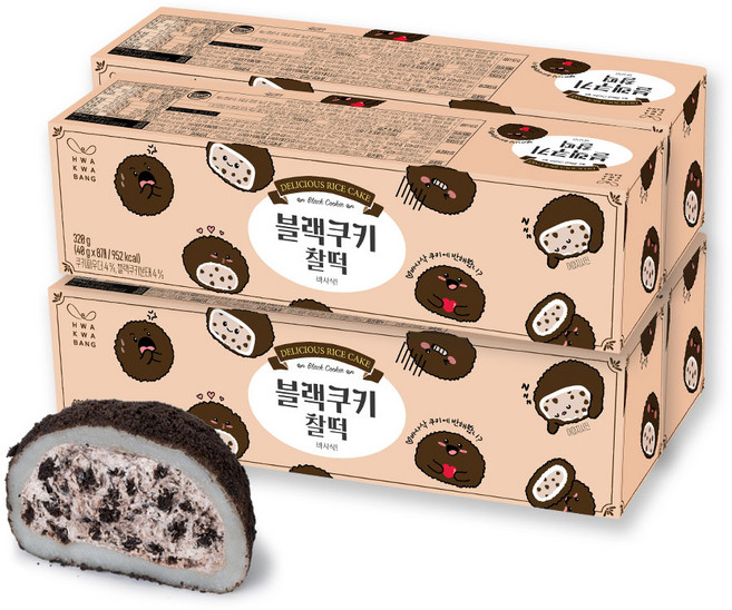 화과방 블랙쿠키찰떡(40gx8개입) / 오레오 쿠앤크 크럼블 크림 찹쌀떡, 4세트, 320g