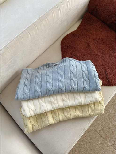 주니어 케이블면니트 오버핏 크롭 코튼 초등 고학년 중학생 국내제작 신학기 봄가을의류