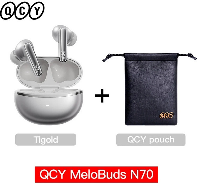 QCY 멜로버즈 N70 무선 이어폰 ANC 노이즈캔슬링 LDAC, 파우치 티골드