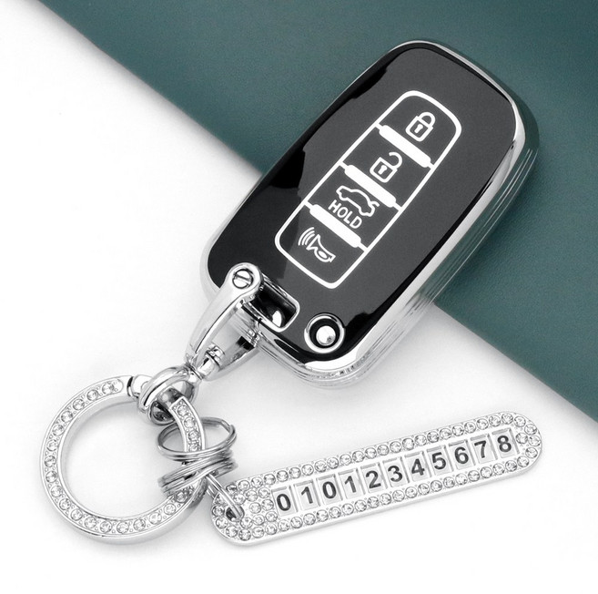 카스타 스마트 TPU 키케이스 호환 아반떼MD 에쿠스 투싼IX 그랜저TG YF쏘나타 베라크루즈 키홀더 자동차 키커버, THK-01, 아이보리-(골드라인)