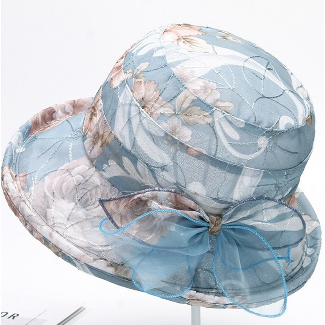중년여성모자 엄마 할머니 플라워 리본 버킷햇 자외선차단 벙거지