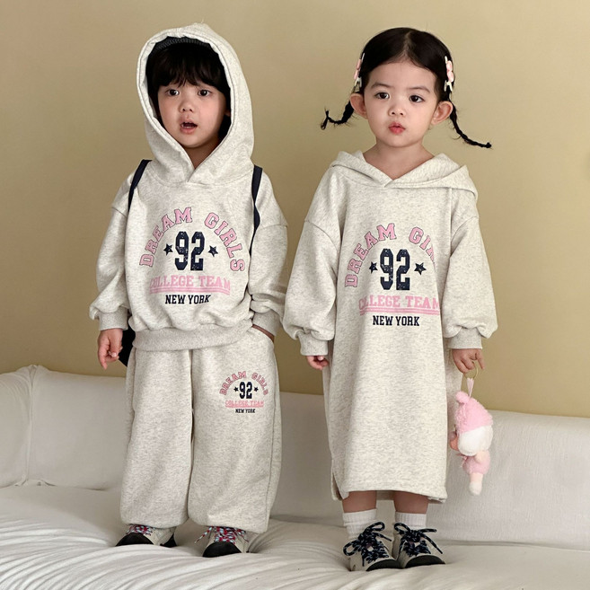 케이유유컴퍼니 26년봄신상 키즈 남매룩 후드맨투맨상하복 후드롱원피스