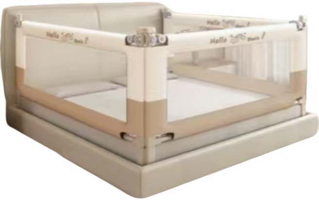 廠家現貨嬰兒牀圍欄寶寶兒童防摔牀護欄牀邊牀圍檔U型底跨境批發, 上下拼彩虹(U型底座免打孔+可升降):1.5米(單面裝)