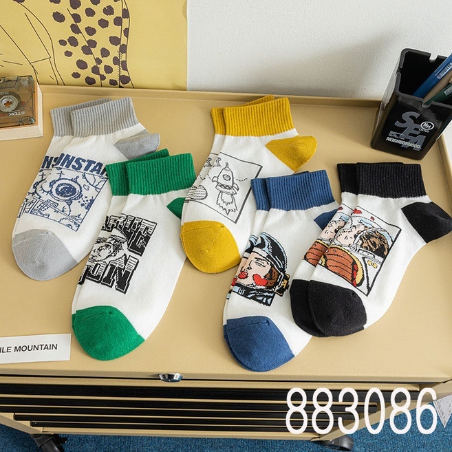 남자 남성양말 다양한 캐릭터 엣지있는 부드러운면 발목 양말 5켤레세트