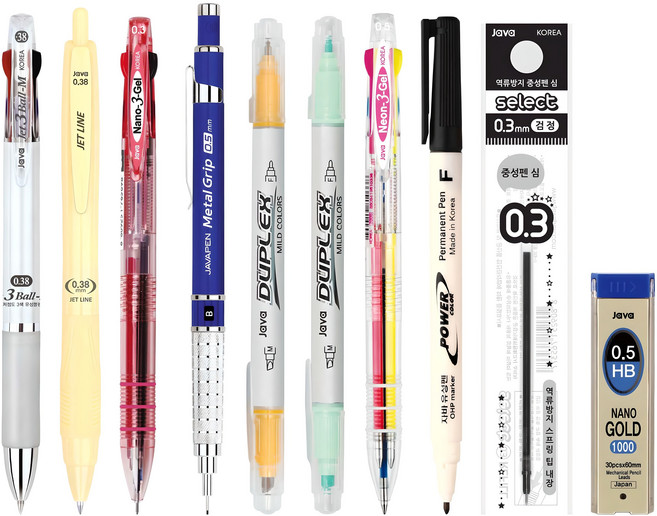자바펜 스터디 문구세트, 화이트(0.38제트3볼M), 1세트
