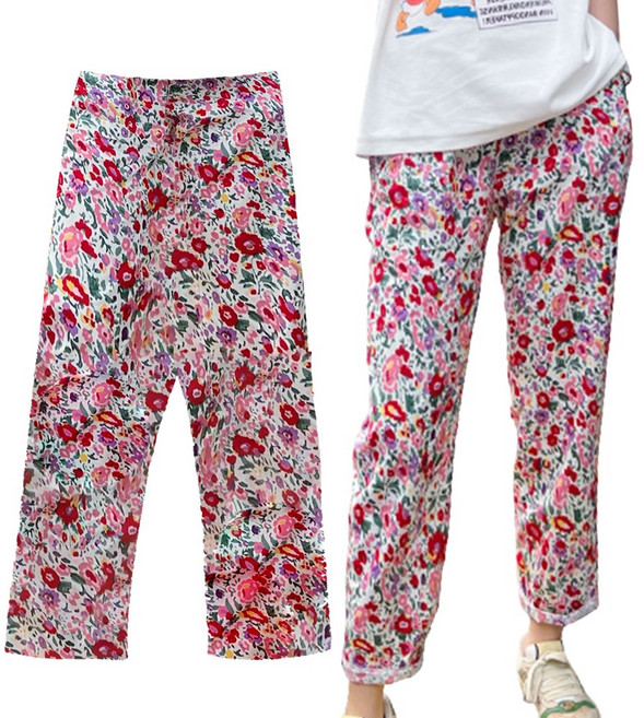 여성 여름 프린트 바지 냉장고 밴딩 골지 할머니 몸빼 와이드 꽃무늬 쿨 냉감 팬츠 홈웨어 빅사이즈