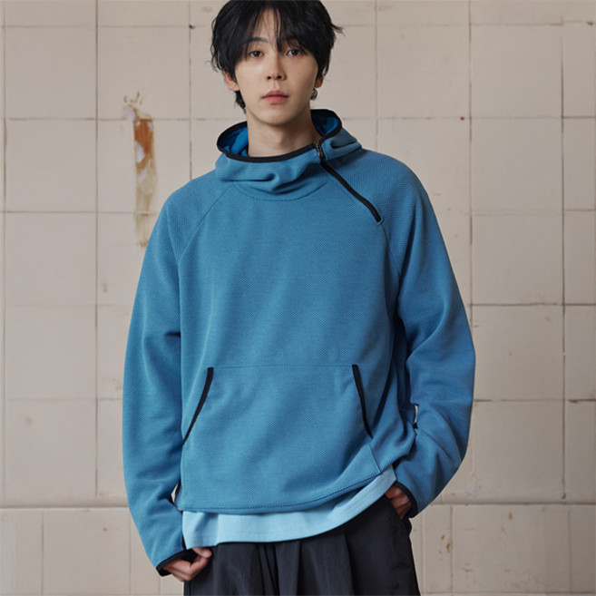 러기드하우스 와플 사이드 반집업 후드티 블루