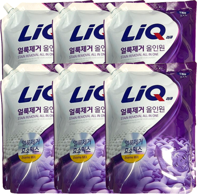 리큐 얼룩제거 올인원 드럼용 리필, 6개, 2.1L