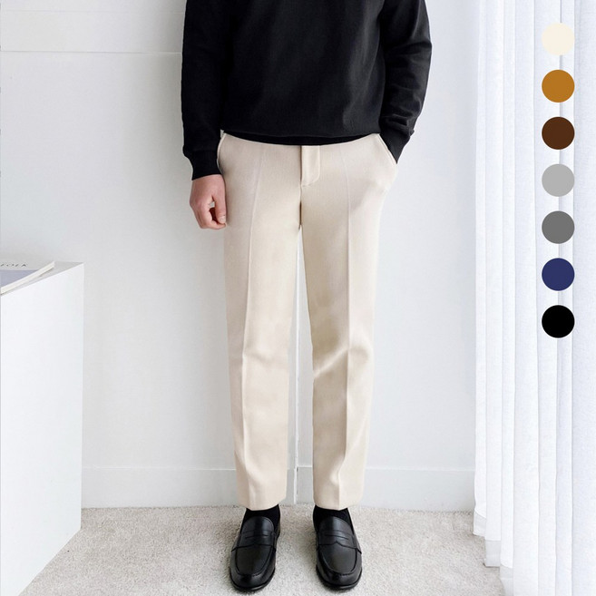 레브클래식 남자 겨울 슬랙스 정장 바지 남성 울터치 기모 밴딩 스판 슬랙스 빅사이즈