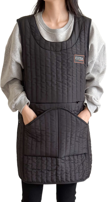 클리티아 실내외 외출 산책 마실 주방 데일리용 다용도 줄누빔 패딩 옆단추 앞치마, XXL, 1개, 블랙