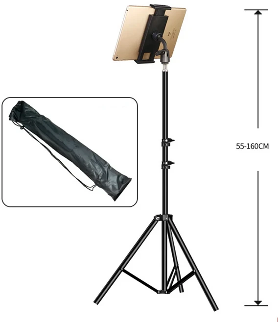 조정 가능한 태블릿 삼각대 플로어 스탠드 홀더 iPad Air Pro 12.9 용 4-13 인치 라이브 마운트 지원 ​​게, 01 Black, 01 Black