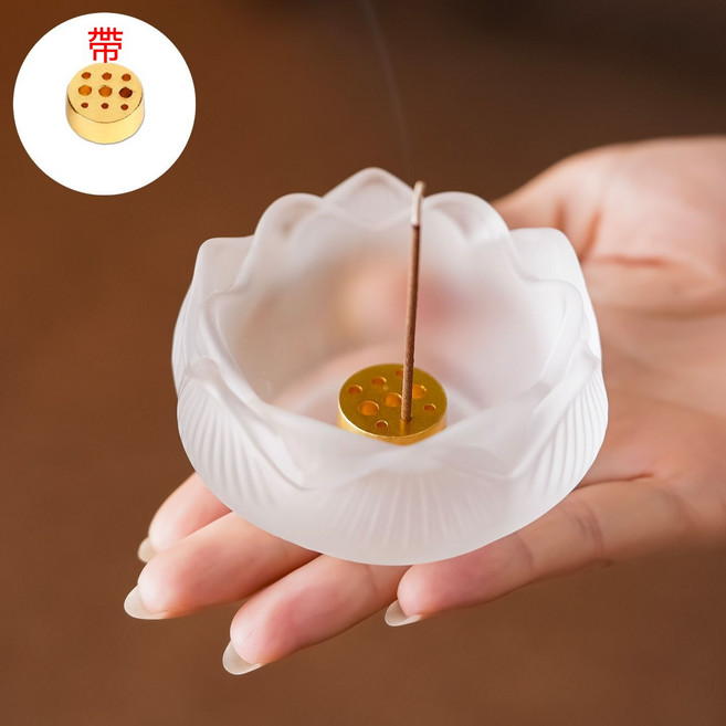 琉璃蓮花香插，家用室內點香座，茶室茶道擺件, 磨砂霧白色