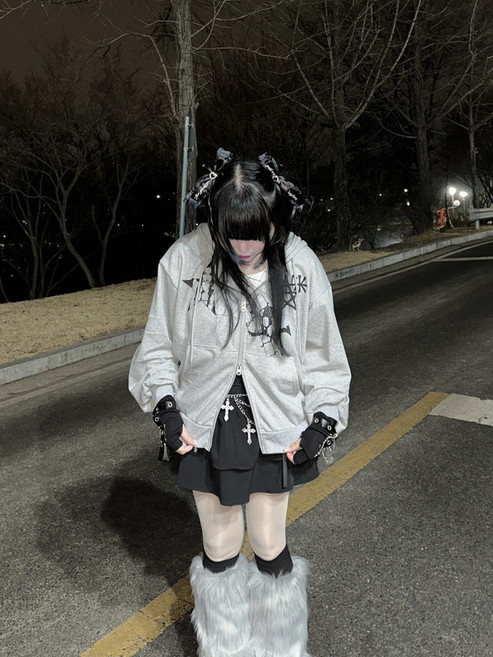 [국내제작 3colors] 펑크 2way 해골 스타 후드집업