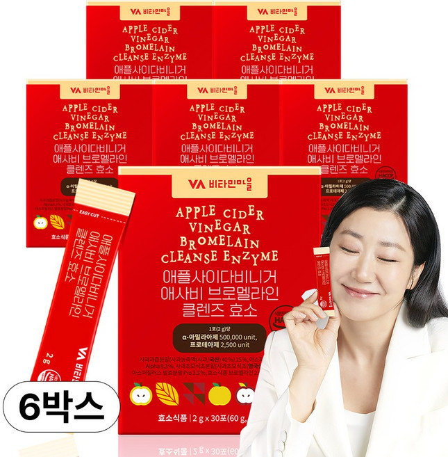 비타민마을 애플사이다비니거 애사비 브로멜라인 클렌즈 효소 30p, 60g, 6개