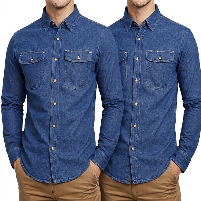 2장[GTM]WFC면청남방 남자 작업복 청남방 면100% 데님 포켓 일상복 빅사이즈