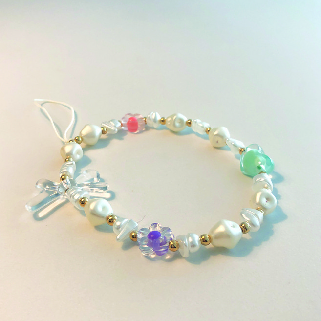 생기당 스마트폰 비즈 스트랩 손목걸이 핸드폰 줄 핑거 휴대폰 악세서리, 1개, 크리스탈 리본