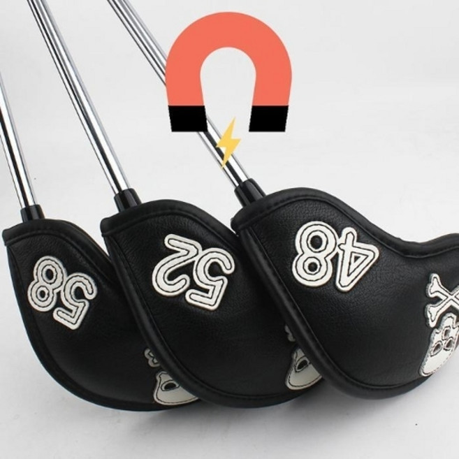 기타 자석 웨지커버 48 50 52 54 56 58 60도 해골 블랙 샌드 아이언 가죽, 자석 웨지커버 해골 블랙 50도, 자석 웨지커버 해골 블랙 50도, 1개