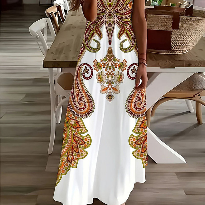 슬림소녀 여성 여름 해변 바캉스 프린트 롱스커트 캐주얼 원피스