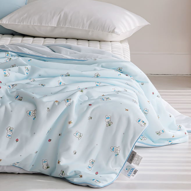 국산 토끼 싱글 여름 아이스 냉감이불, 블루