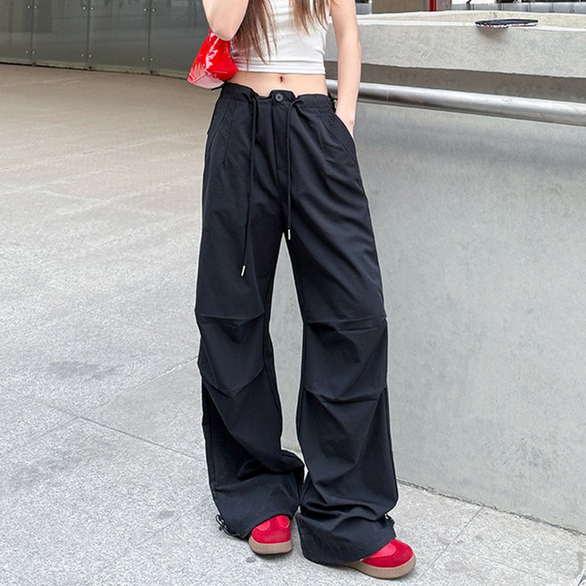 cammello 바스락 스트링 와이드 카고 팬츠 투웨이 경량 바지 히든밴딩