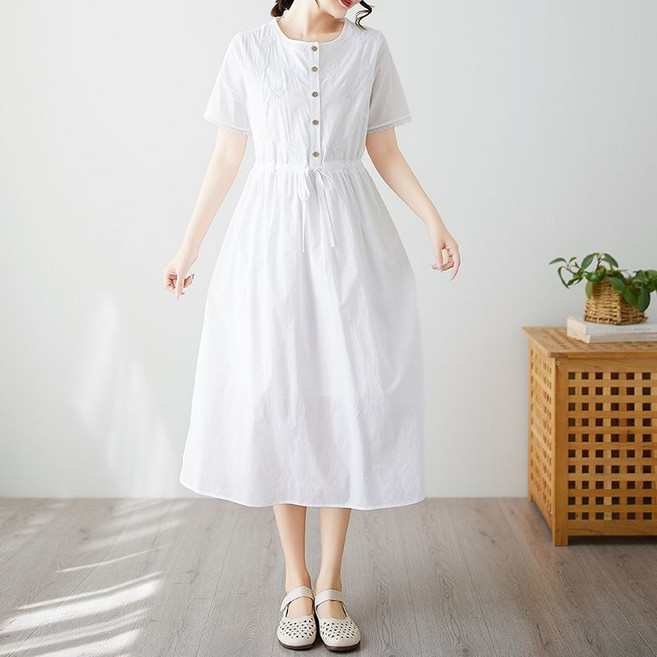 ORZQU 여성 여름 린넨 원피스 자카드 패션 롱 원피스