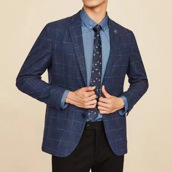 AOKADA 남자 슬림핏 베이직핏 체크 패턴 결혼식 하객룩 면접 오피스룩 들러리 비즈니스 레저 캐주얼 사계절 데일리 양복 상의 자켓 블레이저 남성 정장