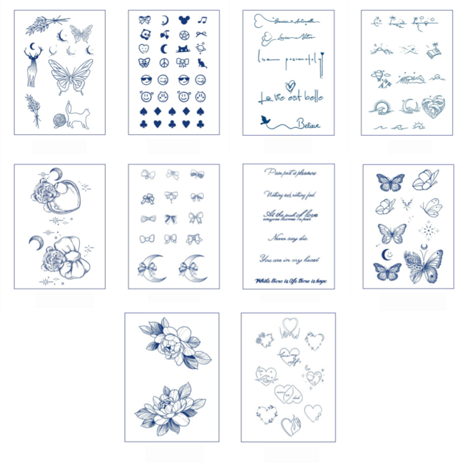 MIR WAY 리얼 문신스티커 헤나 반영구 타투스티커 10종세트, 1개, MWE-B