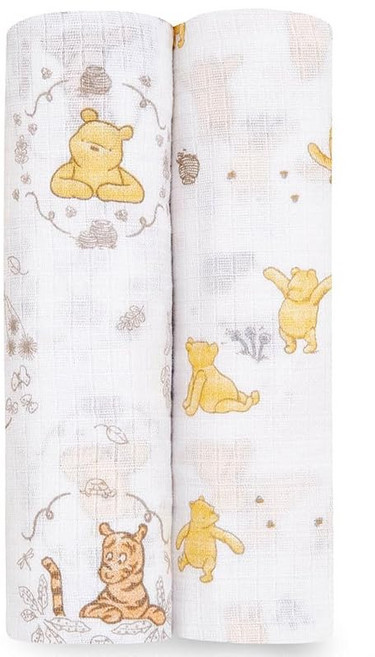 aden + anais 에이든 앤 아네이 오쿠루미 2장 세트 디즈니 푸우 112×112cm 모슬린 코튼 스와돌 신생아 밤 우는 대책 출산 축하 SWADAEDESWC20008DIJB, 상세페이지 참조