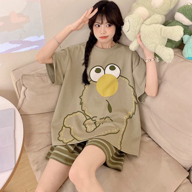 女款夏季短袖笑臉寬鬆睡衣家居服