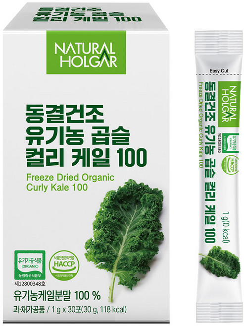 네츄럴올가 동결건조 유기농 컬리케일 100% 곱슬케일 분말, 30개, 1g