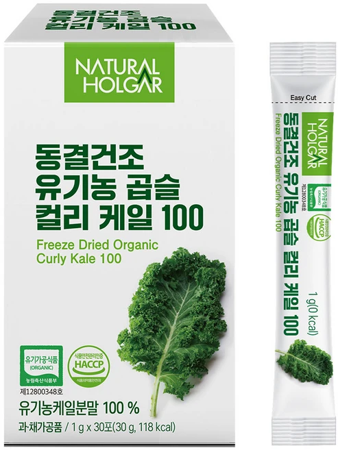 네츄럴올가 동결건조 유기농 컬리케일 100% 곱슬케일 분말, 30개, 1g - 쿠팡