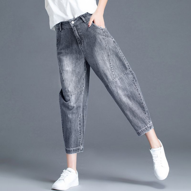 쁘띠꼬모 여자 캐주얼 배기팬츠 9부 청바지 워싱 루즈핏 데님 팬츠 H520111
