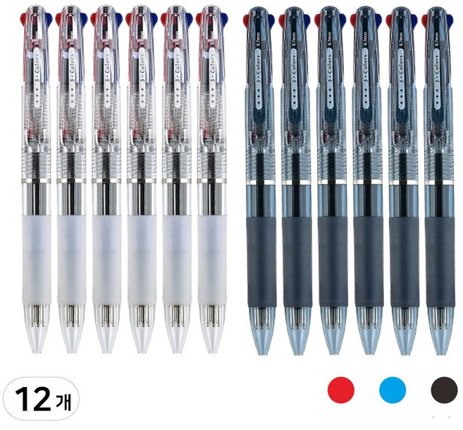 HB문화사 SEIKO BALL 3색 볼펜 0.7mm 12자루 화이트6+블루6, 12개