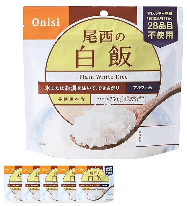 오니시식품 알파미 흰쌀밥 100g×5봉지 (비상식 보존 식품), 1g, 1개 - 쿠팡