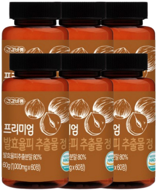 프리미엄 발효율피 추출물 추출분말 밤 율피껍질 엘라그산 폴리페놀 난소화성말토덱스트린, 60정, 6개