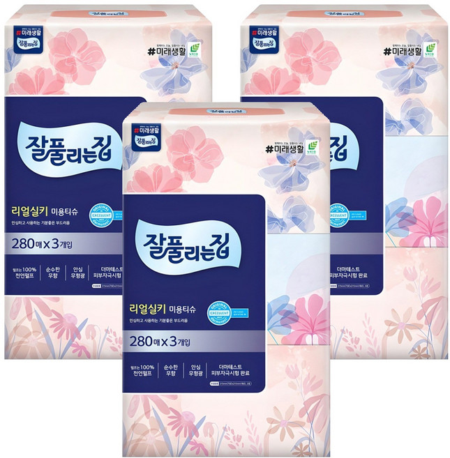 잘풀리는집 천연펄프 미용티슈 2겹, 280매입, 9개