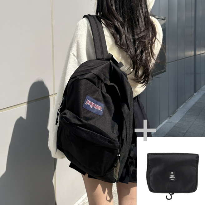 [PAPI/정품] 잔스포츠 슈퍼브레이크 플러스 랩탑 노트북 수납 슬리브 학생 직장인 여행용 가방 백팩 블랙+ 다용도 여행용 파우치 세트