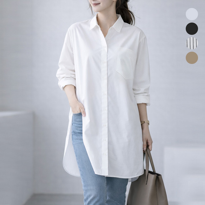 후암마켓 여성 루즈핏 라인 하프 롱 긴팔 셔츠