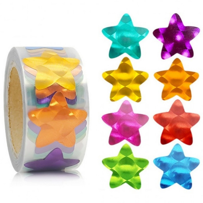 300매 홀로그램 반짝이 별 스타 스티커, 1세트, 홀로그램8색(S2212) 300매