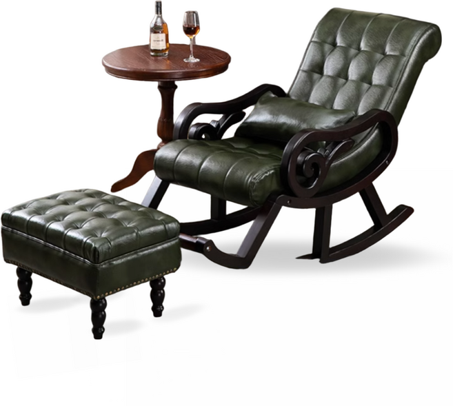 이센시아 엔틱 흔들의자 흔들쇼파 무중력 가죽흔들의자 스툴포함, 그린+스툴, 1개