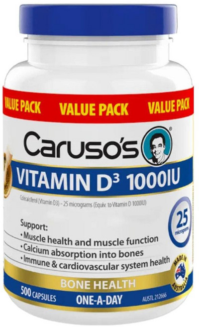 호주 카루소스 Carusos Vitamin D3 비타민D3 1000IU 캡슐, 3개, 500정