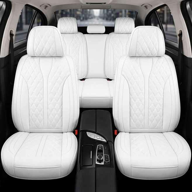 제니븐 테슬라 화이트 프리미엄 퀄팅 모델3 모델Y 전용 차량용 시트커버 가죽 방석 보호매트 풀세트, 1세트