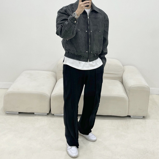 봄 여름 크롭 숏 피그먼트 블루종 자켓