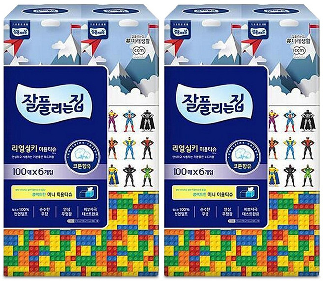 잘풀리는집 리얼실키 천연펄프 미니 정사각 미용티슈, 100매입, 12개