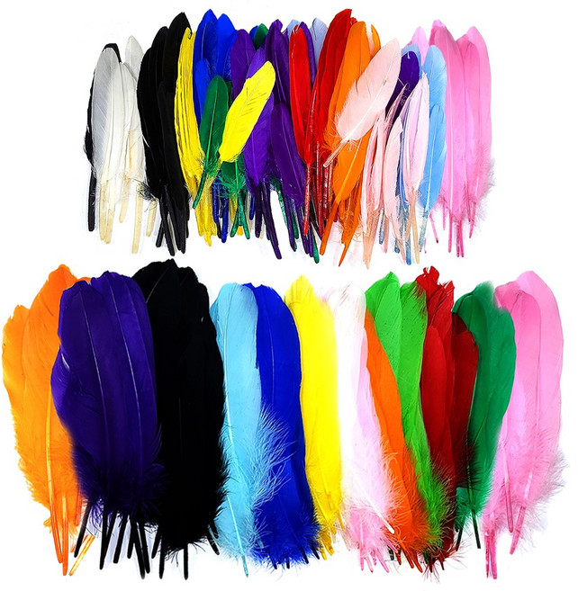 깃털 새깃털 칼라깃털 대용량 (약100개)/소포장 대 소 2사이즈 13칼라 깃털공예 장식소품 만들기재료, 새깃털 대용량(100개입)- 핑크(대), 1개