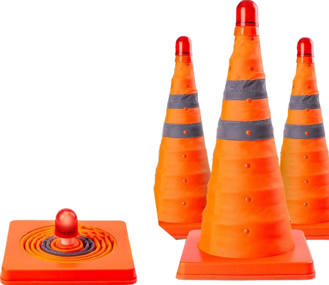 伸縮折疊警示錐 防水抗壓 可選配LED警示燈, 三角錐, 1個