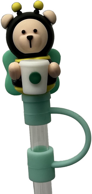 귀여운 캐릭터 텀블러 실리콘 빨대 마개 커버 50종 모음 뚜껑 꽃 동물 러브 7mm, 1개, 꿀벌베어