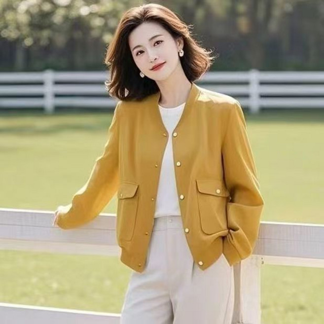 봄 가을 중년 여성 자켓 고급 여자 코트 캐주얼 얇은 상의 아우터 루즈핏 중장년 간절기 엄마 야구 점퍼 자켓 SYM