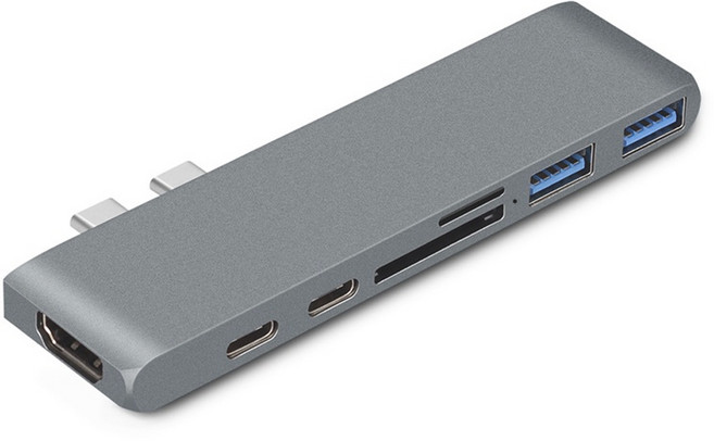 MacBook Pro專用 Type-C 7合1 多功能擴充Hub 集線器 轉接器 讀卡機, 太空灰, 1個