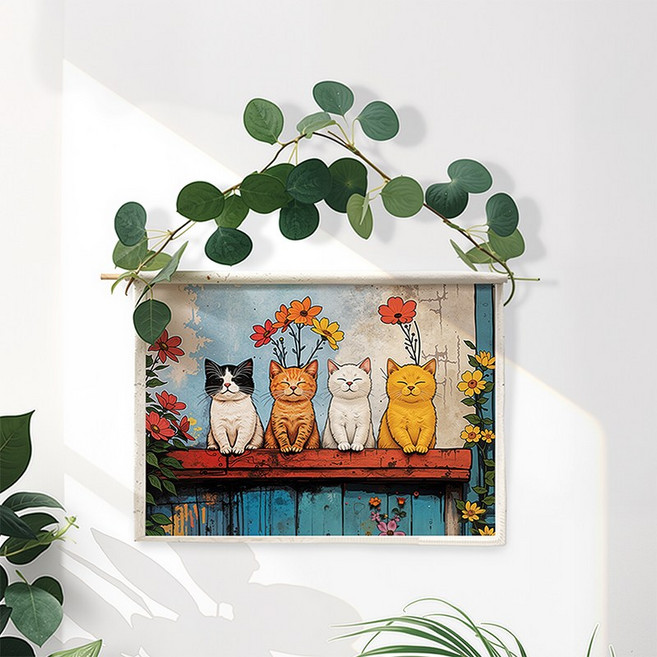 wonderful live 패브릭 배전함 두꺼비집 가리개 벽인테리어 분전함 인터폰 가리개, 햇볕을 쬐는 고양이